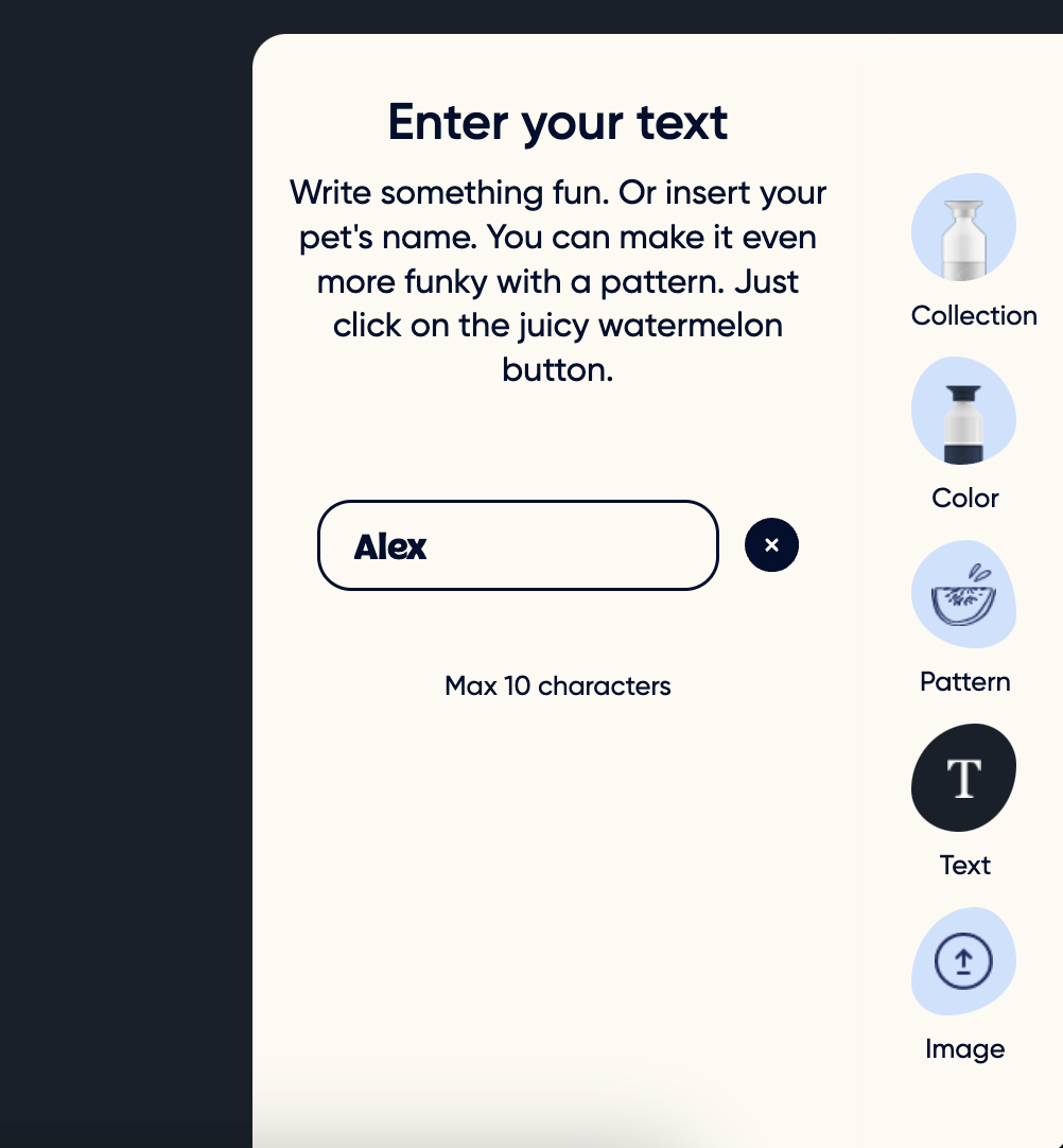 Screenshot of Enter your text in Dopper B2C Customiser